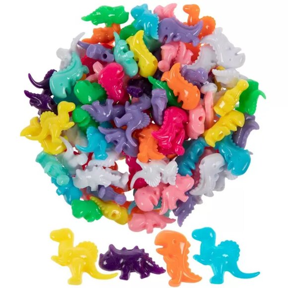 Adorable Vibrant Colorful Dinosaur Plastic Bead Assortment DIY Necklace Bracelet - Picture 1 of 3
